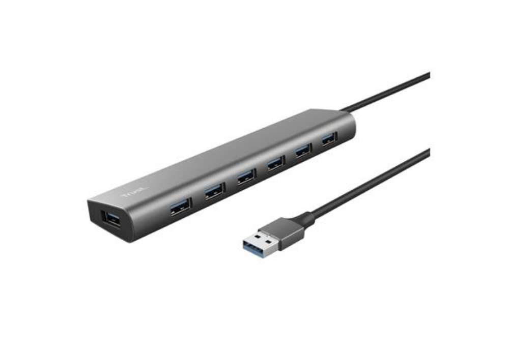 Immagine di Hub Halyx - 7 porte - USB 3.2 Gen 1 - alluminio - grigio - Trust