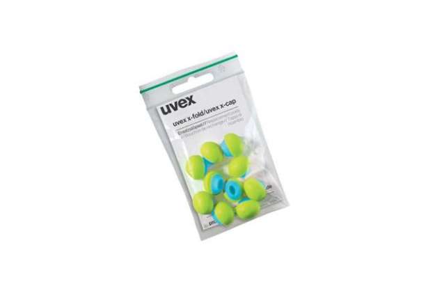Immagine di Capsule di ricambio per archetto x-cap - Uvex - conf. 60 paia in bustine da 5 paia  lime/blu - 21253