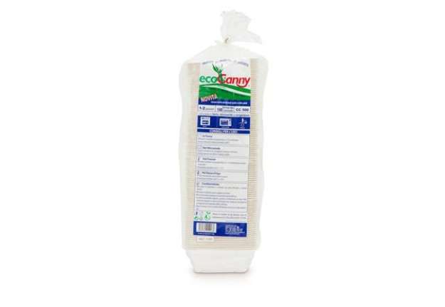 Immagine di Vaschetta bio-compostabile ecoCanny Take Away bianco 1/2 porzioni conf. 100 pz  - ECO-T12CA