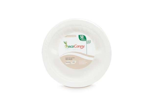 Immagine di Piatti a 2 scomparti bio-compostabili ecoCanny Party bianco Ø225x22 mm conf. 50 pz - ECO-008CA