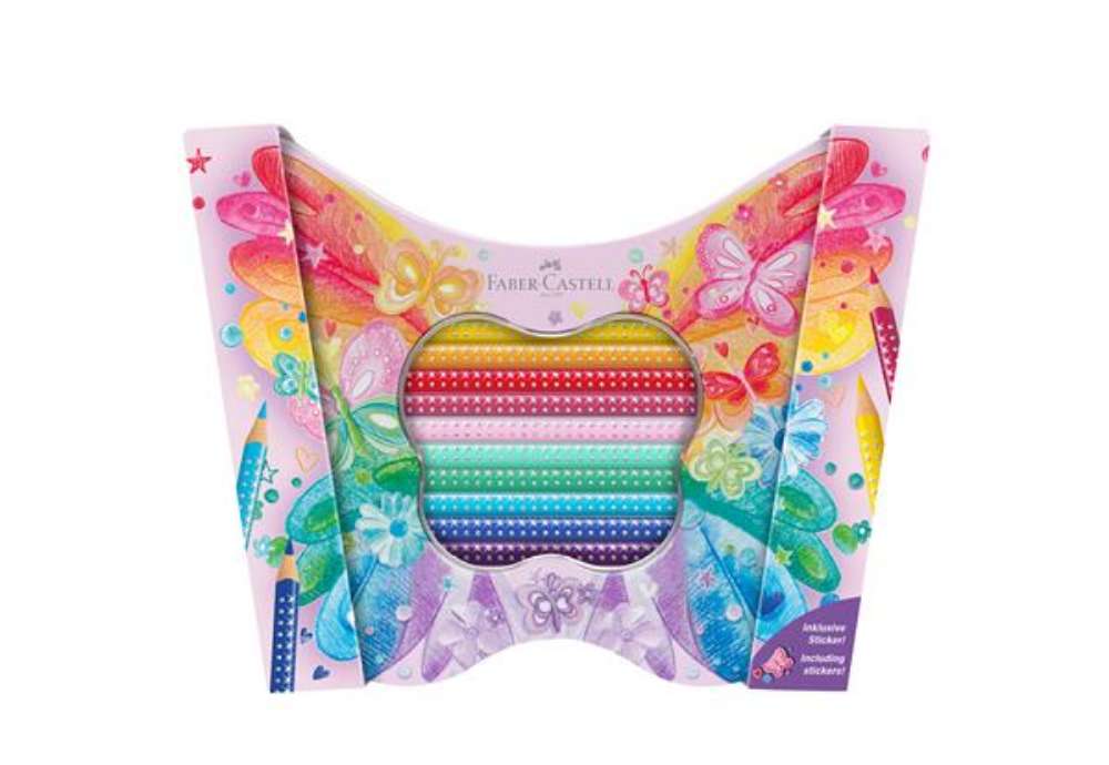 Immagine di Astuccio Farfalla matite colorate Sparkle - colori assortiti - Faber-Castell - conf. 20 pezzi