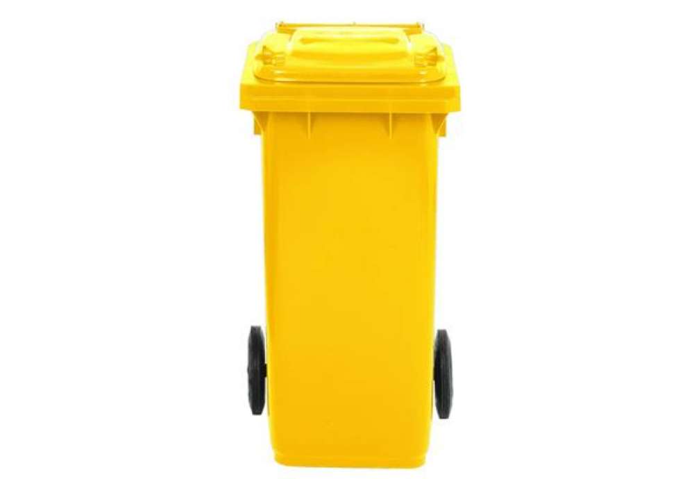 Immagine di Bidone carrellato per raccolta differenziata 120 lt con coperchio PEHD Mobil Plastic giallo - 1/120/