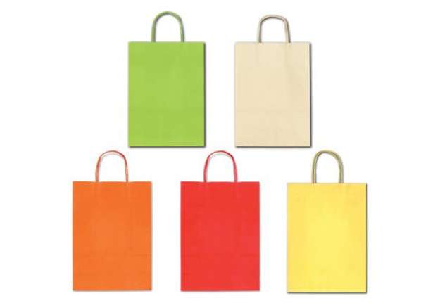 Immagine di Borsa Allegra su carta kraft bianca colori light assortiti conf. 25 pz Rex-Sadoch 16x8x21 cm - SDF16