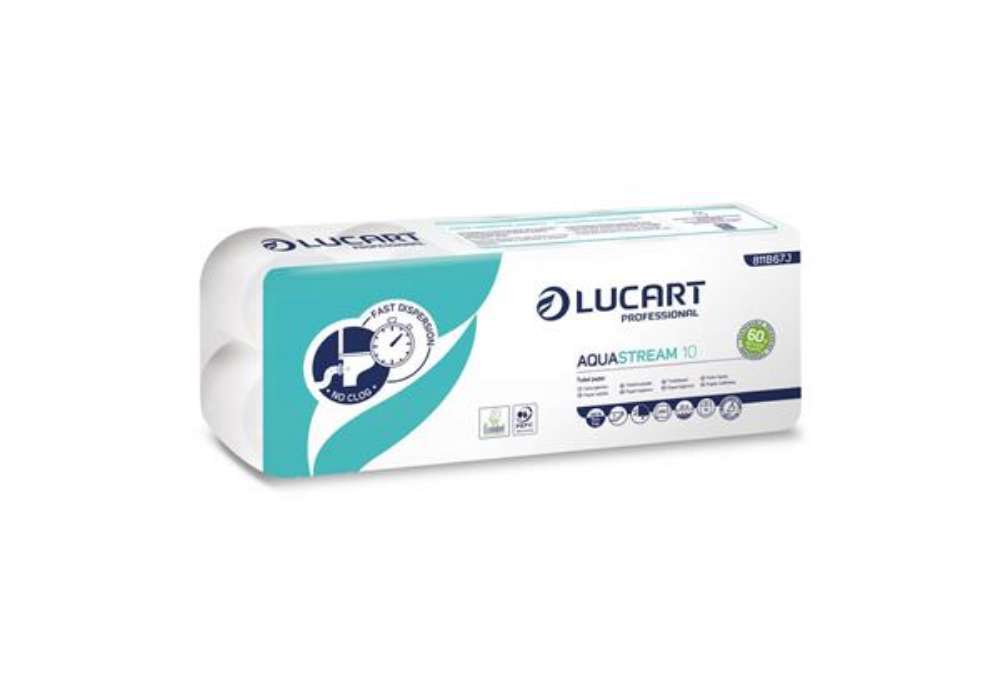 Immagine di Carta igienica Aquastream in pura cellulosa 2 veli 200 strappi Lucart Professional conf. 10 rotoli -