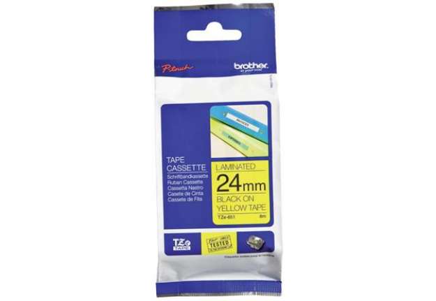 Immagine di Nastro laminato per etichettarice - nero/giallo Brother 24 mm x 8 mt TZe-651