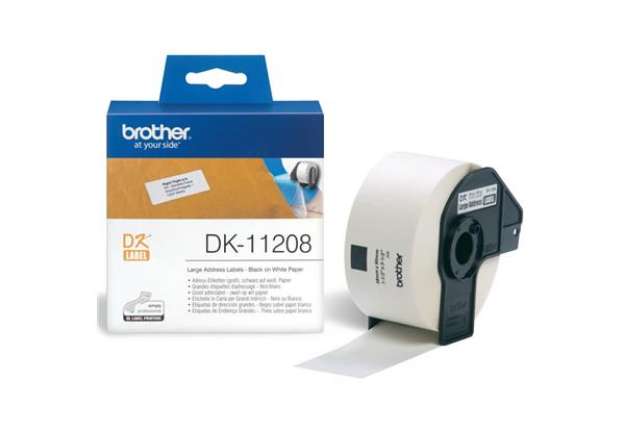 Immagine di Rotolo da 400 etichette adesive in carta nero/bianco Brother 38 x 90 mm DK11208
