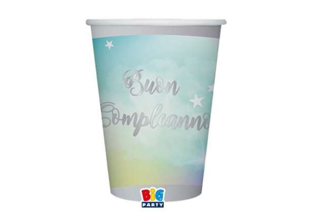 Immagine di Bicchiere Soft Rainbow - Buon Compleanno - 200 ml - carta - Big Party - conf. 8 pezzi