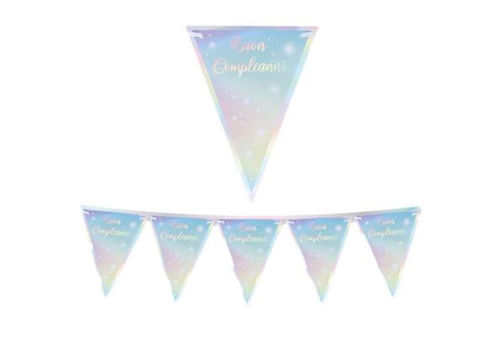 Immagine di Festone bandiere Soft Rainbow - Buon Compleanno - 3 mt - Big Party