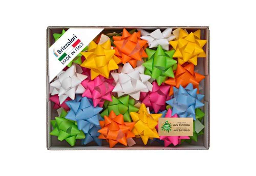 Immagine di Stelle di nastro similpaper - 15 mm x diam. 6,5 cm - colori assortiti primavera - Brizzolari - conf.