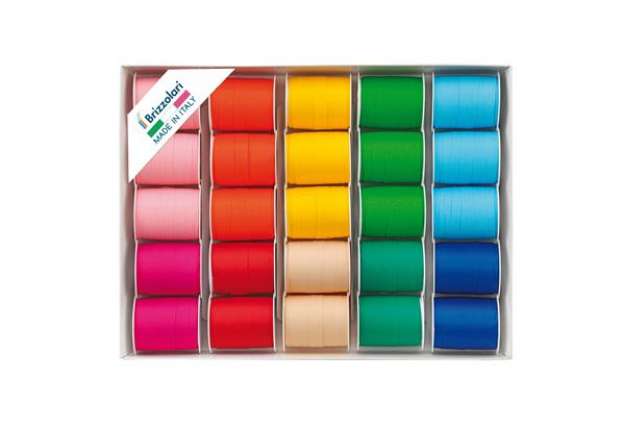 Immagine di Rocche di nastro similpaper -10 mm x 10 mt - colori assortiti primaverai - Brizzolari - conf. 25 pez