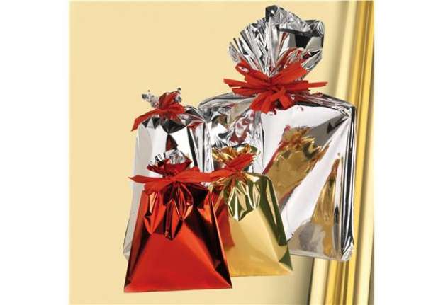 Immagine di Busta regalo - senza patella adesiva - 50 x 75 cm - 30 micron - PPL - metal lucido - oro - PNP - con