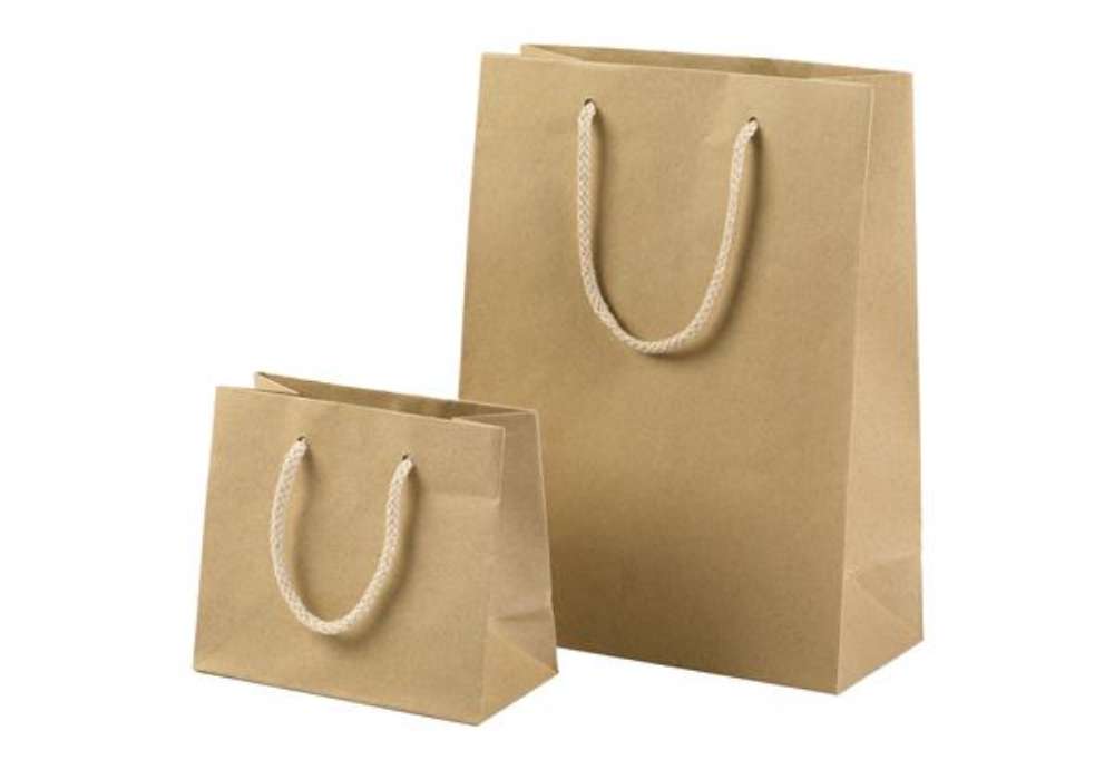Immagine di Shopper - maniglie cordino cotone - 12 x 15 + 7 cm - 160 gr - carta kraft - avana - PNP - conf. 12 p