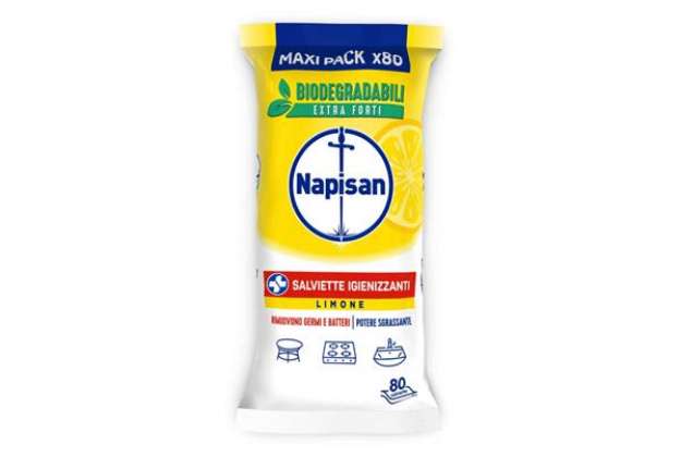 Immagine di Salviette igienizzanti bio al limone Napisan maxi pack da 80 salviette 3240170