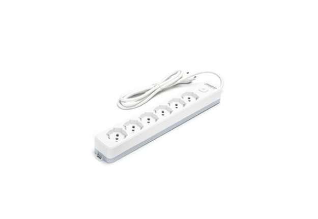 Immagine di Multipresa con interruttore 16A - cavo 1,5 m - bianco e grigio Aigostar a 6 vie P40 - 281816