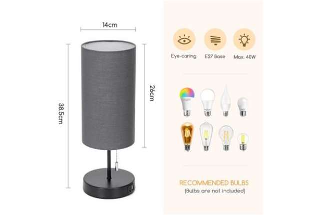Immagine di Lampada in metallo con paralume in tessuto e doppia porta USB Aigostar nero 218133