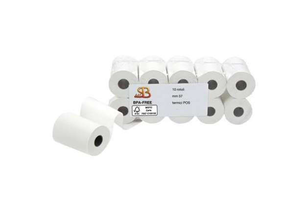 Immagine di Rotolo per POS e carte di credito - 57 mm x 20 m - diametro esterno 40 mm - anima 12 mm - 55 gr - ca