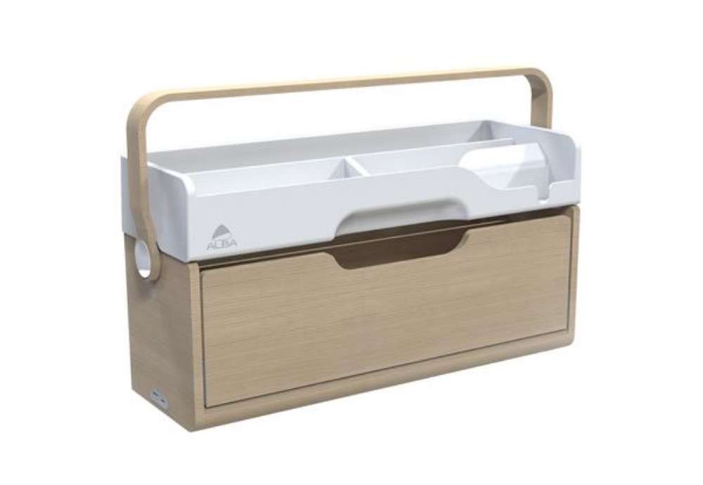 Immagine di Organizer portatile da scrivania Ergobox S - 42,5 x 23 x 15 cm - legno/PET/ABS - legno/bianco/grigio