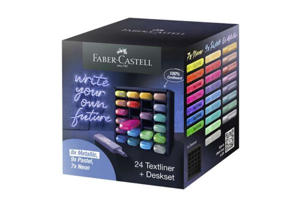 Immagine di Evidenziatore Textliner 46 - punta a scalpello - colori assortiti - Faber-Castell - deskset 24 pezzi