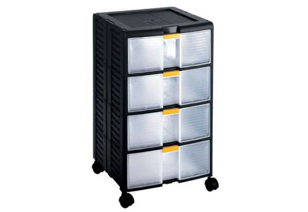 Immagine di Cassettiera portautensili modulare Store-Age - 4 cassetti - con maniglia e ruote - 39,1 x 39 x 62,9