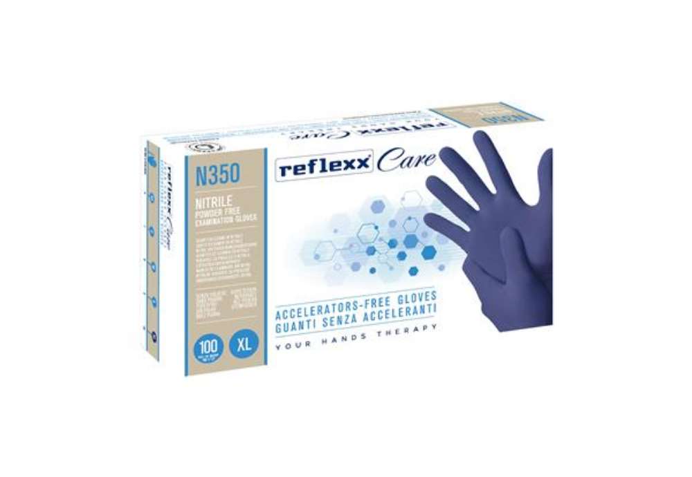 Immagine di Guanti nitrile ipoallergenici N350 - senza acceleranti - taglia XL - blu - Reflexx - conf. 100 pezzi