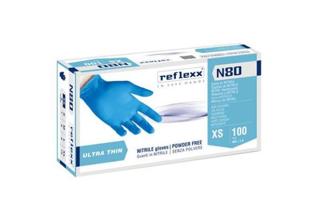 Immagine di Guanti in nitrile N80 - ultrasottili - taglia XS - azzurro - Reflexx - conf. 100 pezzi