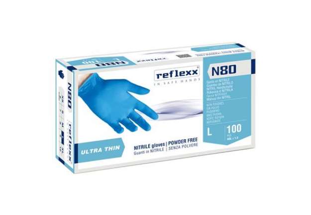 Immagine di Guanti in nitrile N80 - ultrasottili - taglia L - azzurro - Reflexx - conf. 100 pezzi