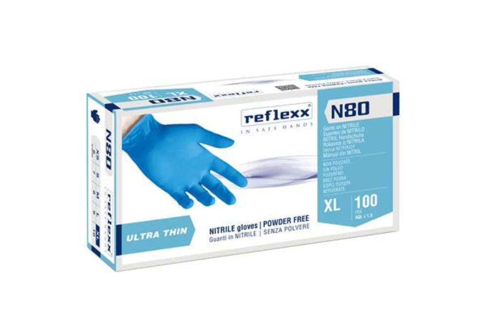 Immagine di Guanti in nitrile N80 - ultrasottili - taglia XL - azzurro - Reflexx - conf. 100 pezzi