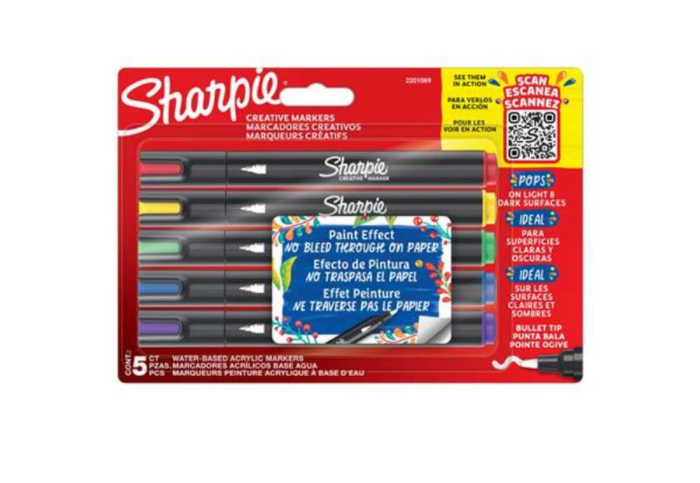 Immagine di Marcatore acrilico - punta tonda - colori assortiti - Sharpie - conf. 5 pezzi