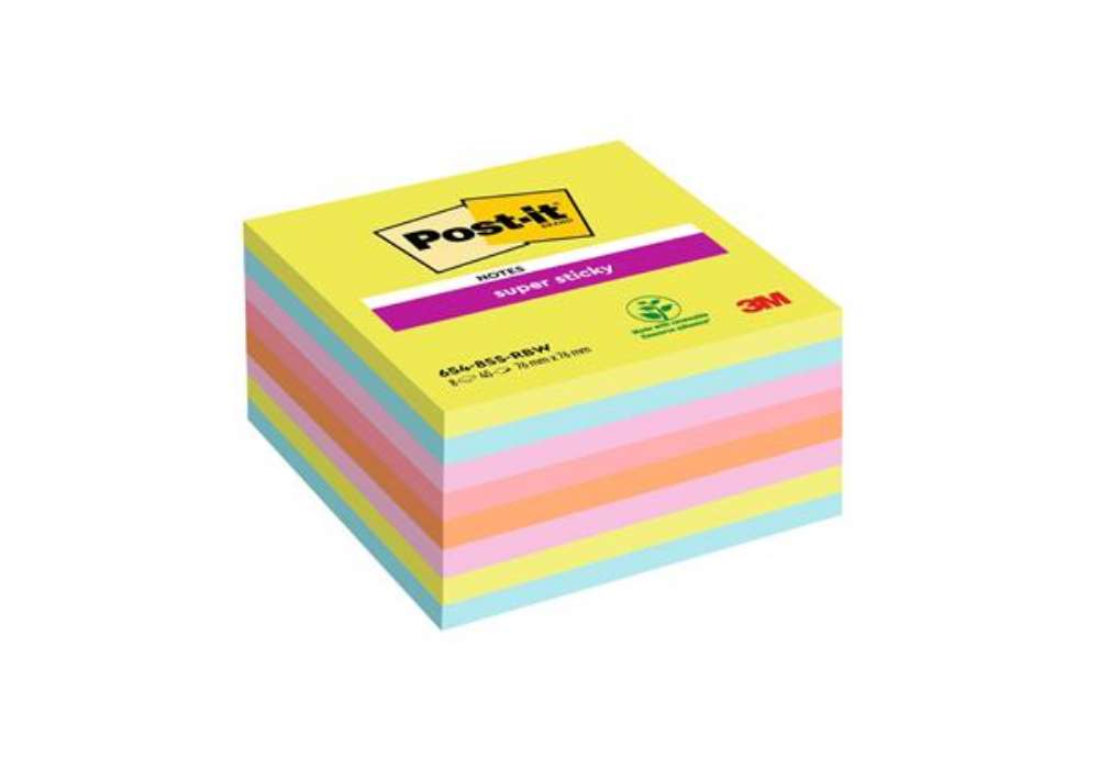 Immagine di Blocco Post-it Super Sticky - 654-8SSRBW - 76 x 76 mm - colori assortiti -  45 fogli - Post-it - con
