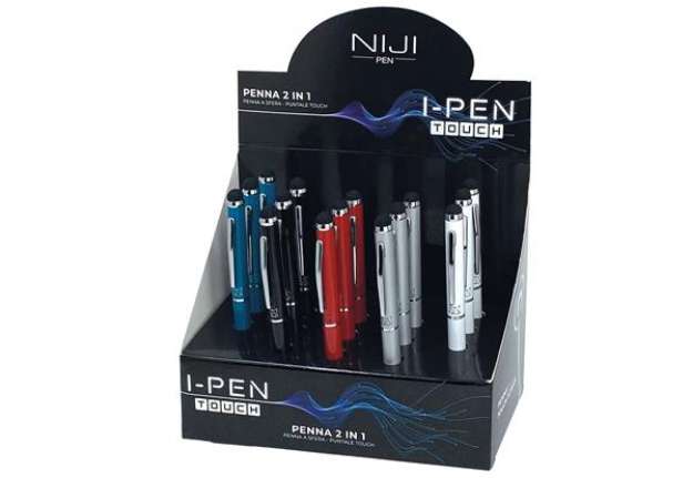 Immagine di Penna a sfera mini I-PEN 2 in1 - puntale touch - colori assortiti - Lebez - expo 15 pezzi
