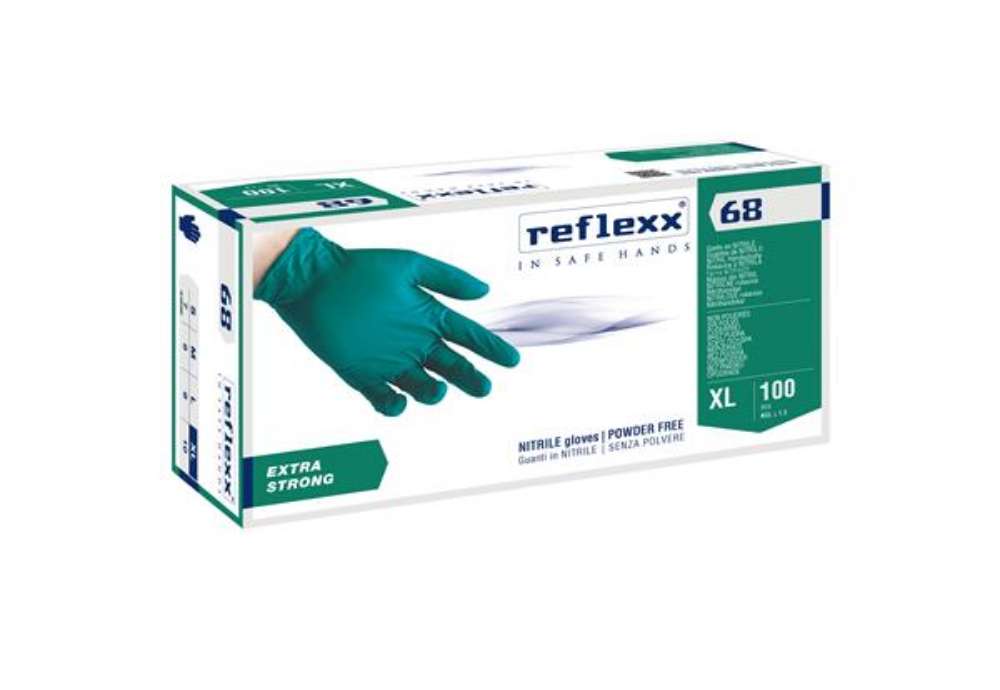 Immagine di Guanti in nitrile R68 - senza polvere - taglia XL - verde - Reflexx - conf. 100 pezzi