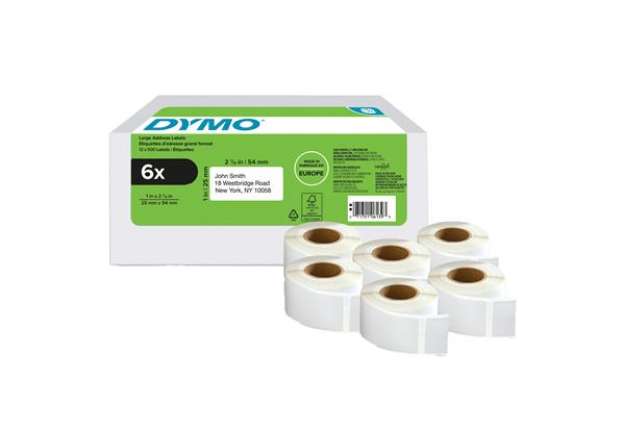 Immagine di Rotolo etichette per Indirizzi - 25 x 54 mm - bianco - Dymo - value pack 6 pezzi