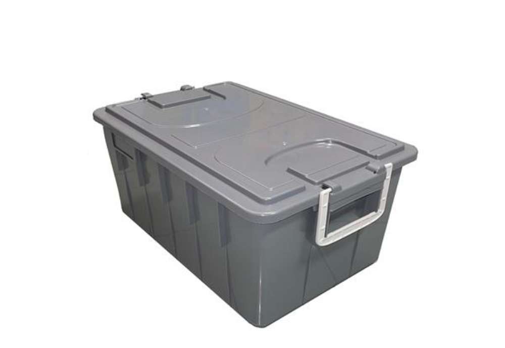 Immagine di Cassa multiuso - con coperchio e manici - 58 x 38 x 26 cm - 40 L - PP - grigio scuro/grigio chiaro -