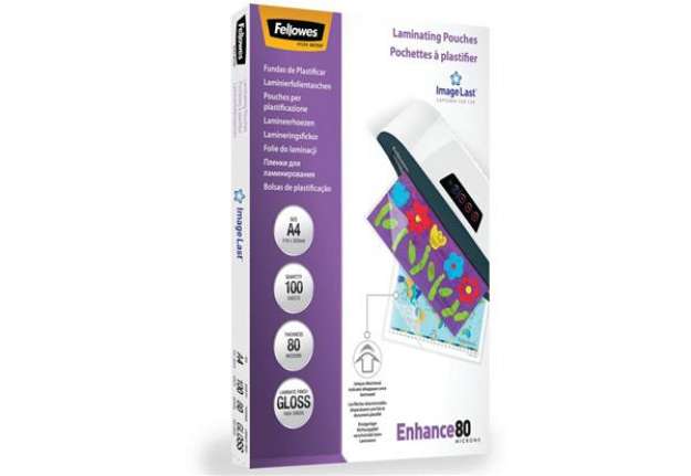 Immagine di Pouches per plastificatrici Fellowes ImageLast Enhance80 finitura lucida - 2x80 µm - A4 - Conf. 100
