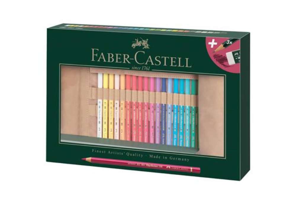 Immagine di Matite colorate permanenti Faber Castell Polychromos mina 3,8 mm rollset colori assortiti - conf. 30