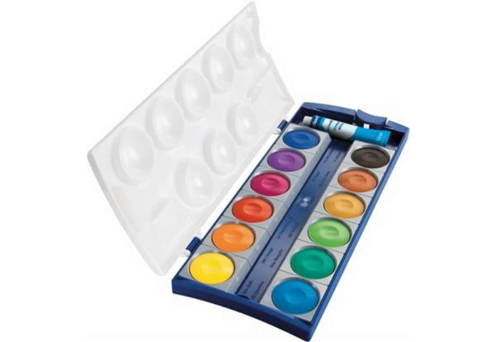 Immagine di Acquarelli Pelikan Premium K12 - 12 godet assortiti con tubetto da 7,5 ml di bianco + tavolozza - 40