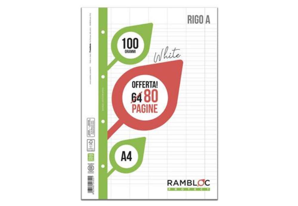 Immagine di Ricambi rinforzati per quaderni ad anelli Rambloc - A4 - 100 g/m² - 32+8 ff - A - 90524322