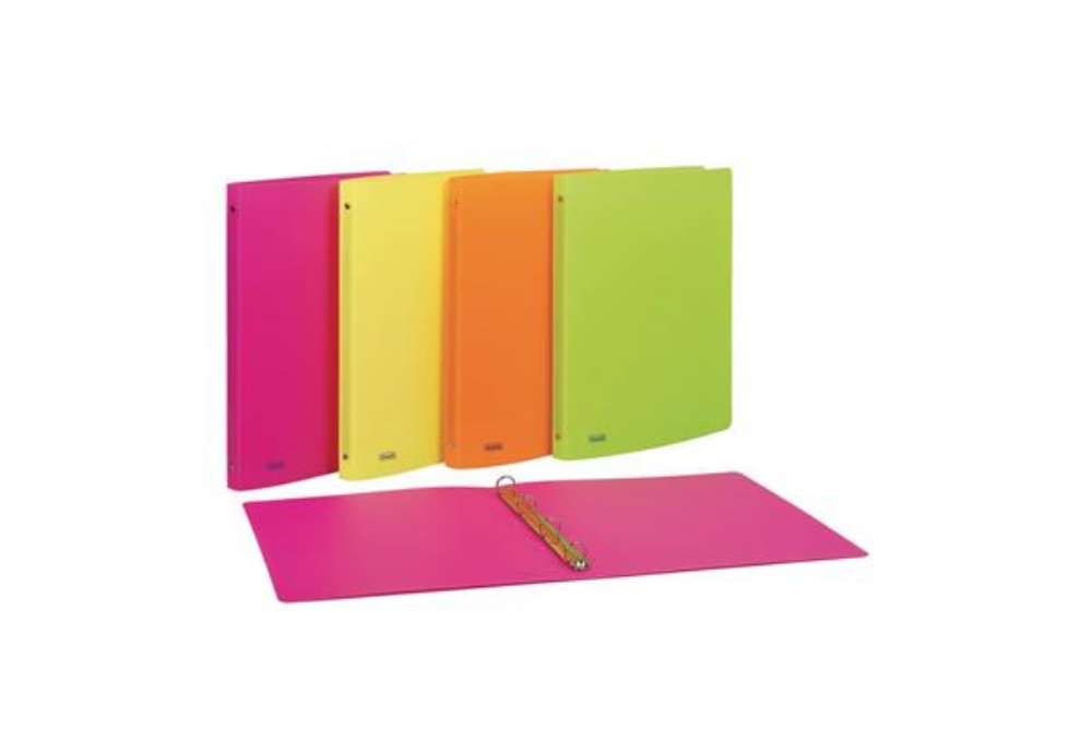 Immagine di Raccoglitore a 4 anelli in PPL Neon D 15 - 22x30 cm - conf. da 20 pezzi in colori assortiti fluo - 4