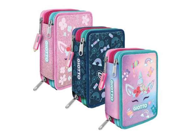 Immagine di Astuccio 3 zip Candy collection - 19,5 x 7,5 x 12,9 cm - tessuto - fantasie assortite - Giotto
