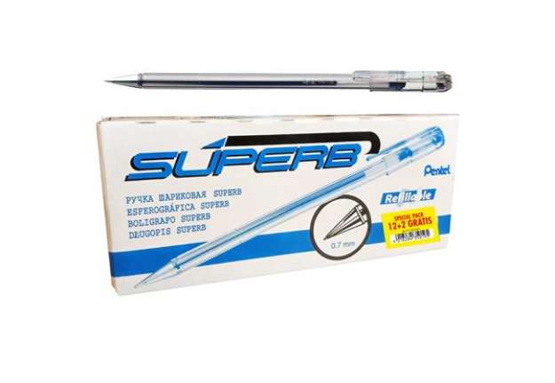 Immagine di Penna a sfera Super B - punta 0,7 mm - blu - Pentel - promo pack 12+2 pezzi