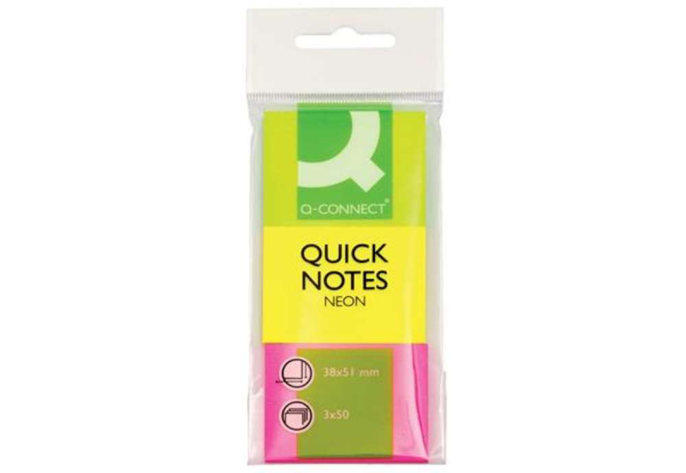 Immagine di Foglietti riposizionabili Q-Connect Neon assortiti 38x51mm blister 3 blocchetti da 50 - KF01224
