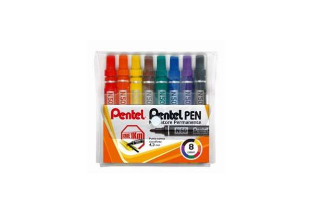 Immagine di Marcatore permanente Pentel Pen N50 punta conica 4.3 mm assortiti 8 pezzi - N50-8