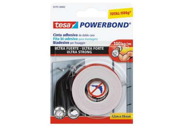Immagine di Nastro biadesivo tesa Powerbond® ULTRA STRONG 19 mm x 1,5 m bianco 55791-00002-01