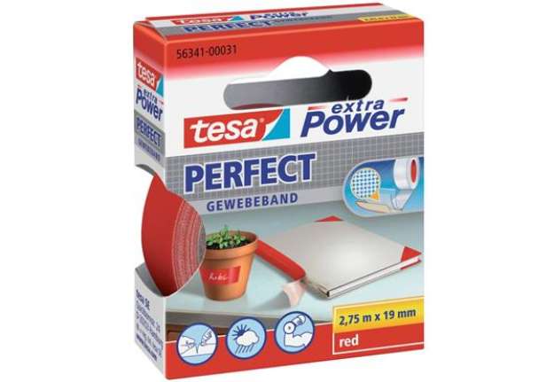 Immagine di Nastro adesivo in tela tesa extra Power®Perfect plastificato 19 mm x 2,75 m rosso - 56341-00031-03