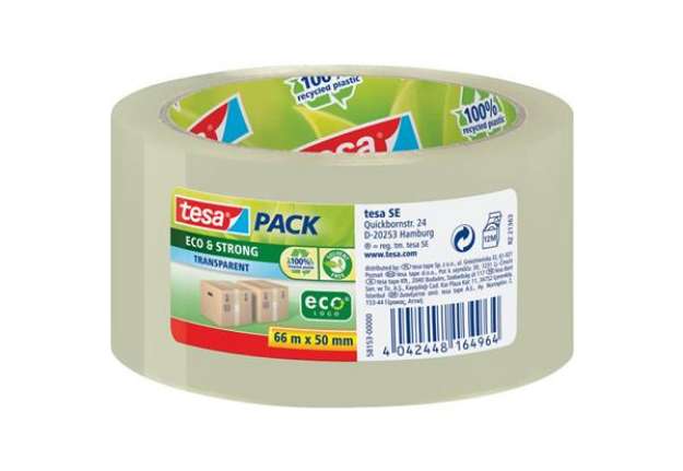 Immagine di Nastro adesivo per la spedizione tesapack® eco&strong 50 mm x 66 m trasparente - 58153-00000-00