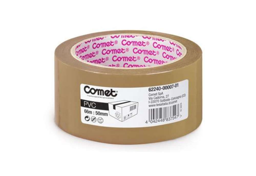 Immagine di Nastri adesivi per la spedizione Comet in PVC con adesivo in gomma naturale 50 mm x 66 m avana - 622