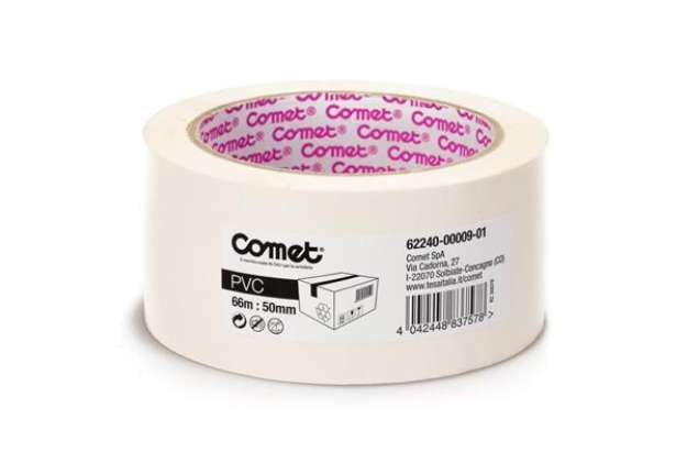 Immagine di Nastri adesivi per la spedizione Comet in PVC con adesivo in gomma naturale 50 mm x 66 m bianco - 62
