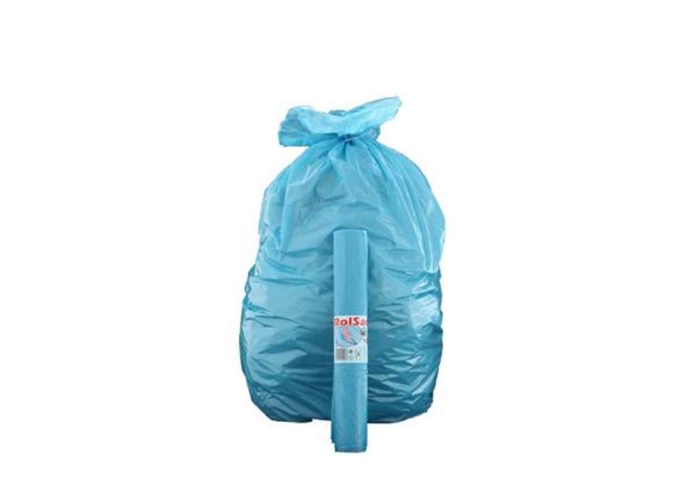 Immagine di Sacchi immondizia per rifiuti inorganici Rolsac 97 L 70x110 cm - 17 µm azzurro - rotolo da 10 pezzi