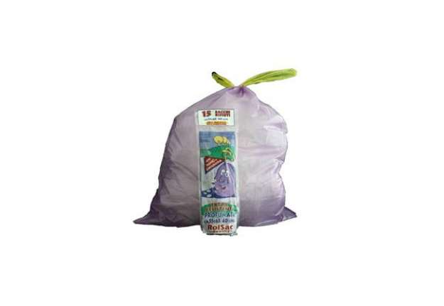 Immagine di Sacchi Rolsac Quality profumati 55x65 cm spessore 18 my 44 l viola rotolo da 15 pezzi - 10050