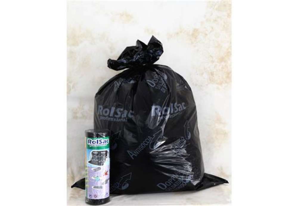 Immagine di Sacchi immondizia per rifiuti inorganici Rolsac 156 L 85x120 cm - 55 µm nero - rotolo da 20 pezzi -